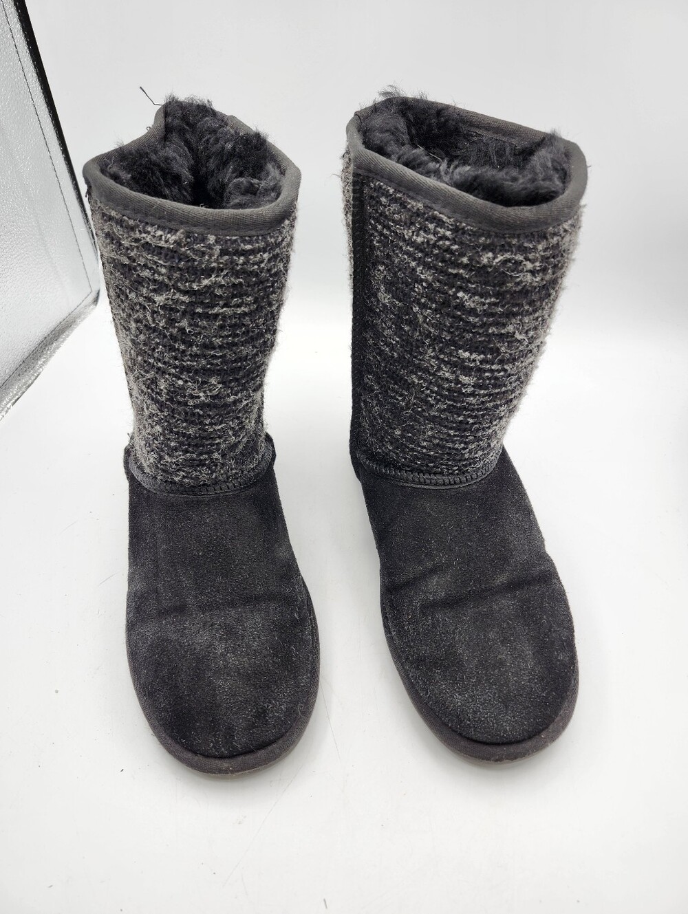 Minnetonka Black Faux Suede & Knit Fur-Lined Winter Boots